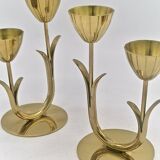 Pair of brass flower candlesticks, Gunnar Ander, Sweden 1960