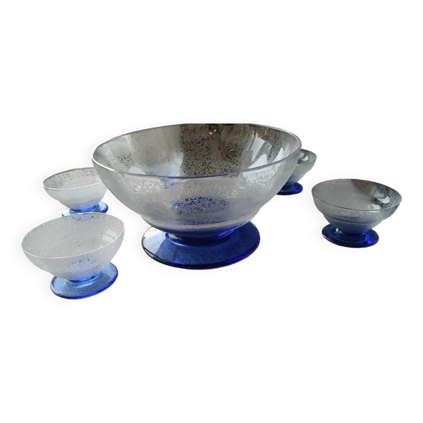 Ensemble comprenant 1 saladier et 5 coupes à fruits en cristal Daum Nancy années 40's