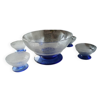 Ensemble comprenant 1 saladier et 5 coupes à fruits en cristal Daum Nancy années 40's