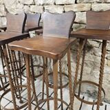 Set of 8 brutalist wrought iron bar stools 1970"