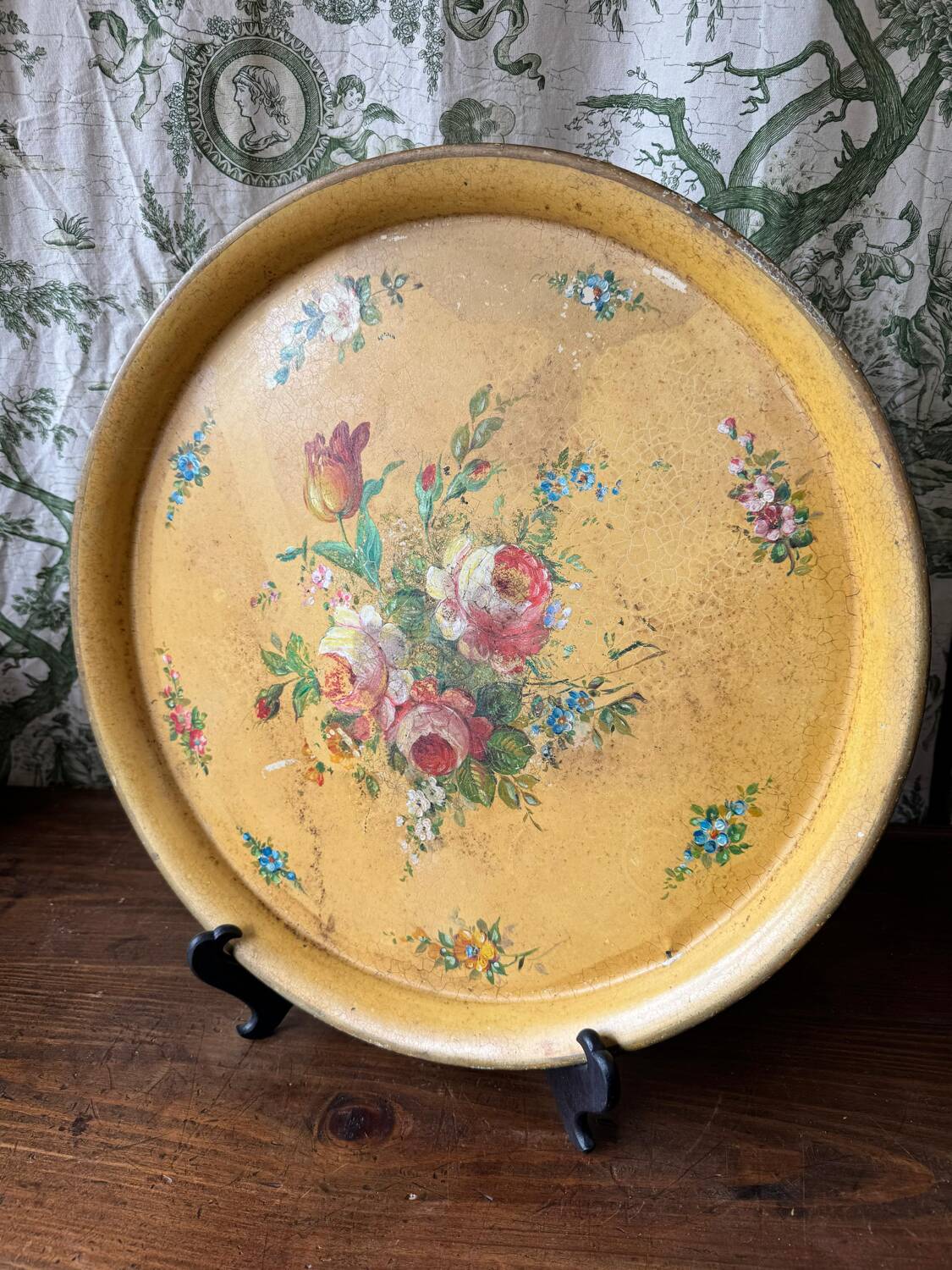 Old and large painted sheet metal tray / late 19th century