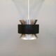 Hanging lamp,  of silver coloured aluminium with black "ring" and orange inner contrast lacquer.