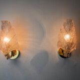 Pair of frosted leaf sconces, Murano glass, Italy, 1970