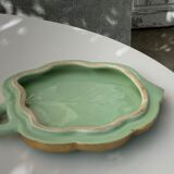 Ceramic underside, light green and gold, vintage leaf shape