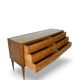 Veneered burl walnut chest of drawers with light warm brown glass top