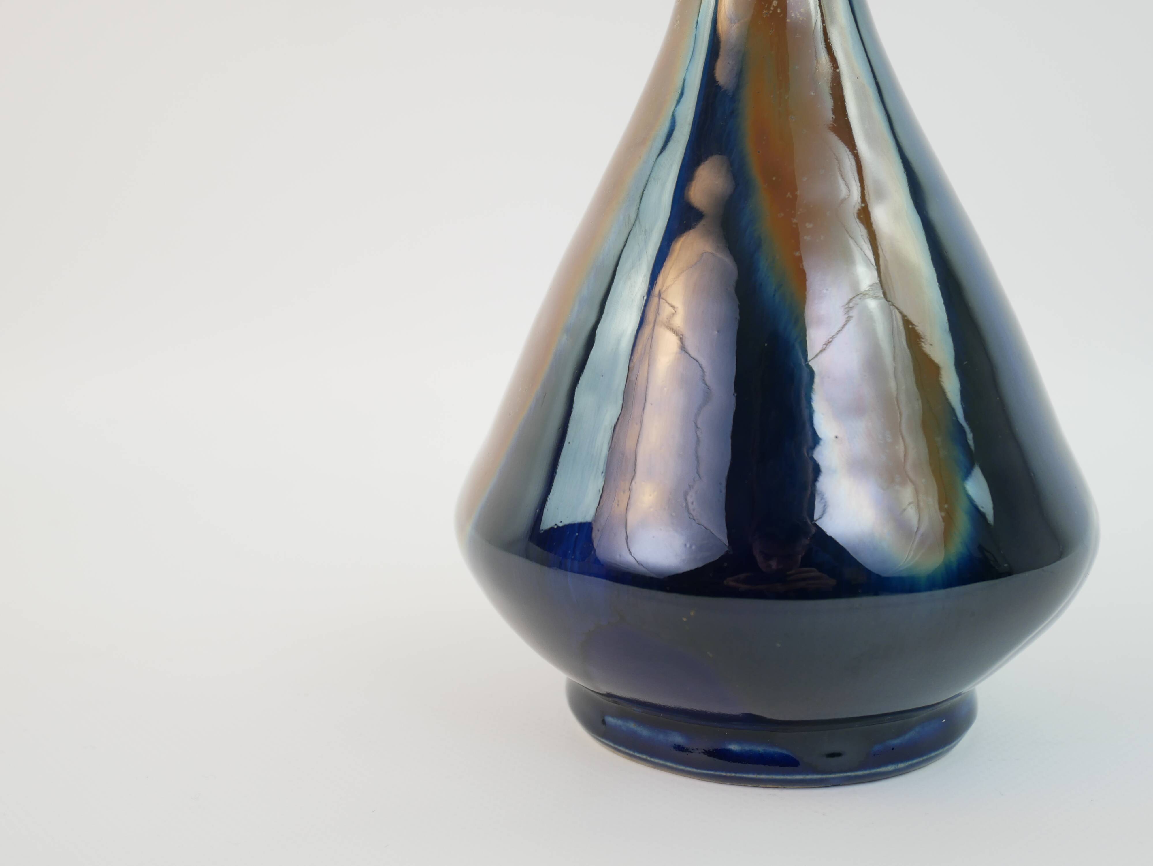Fournier Demars vase in blue enameled ceramic