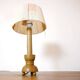 Wooden candle holder mounted as a lamp and its rope shade, 47.5cm.