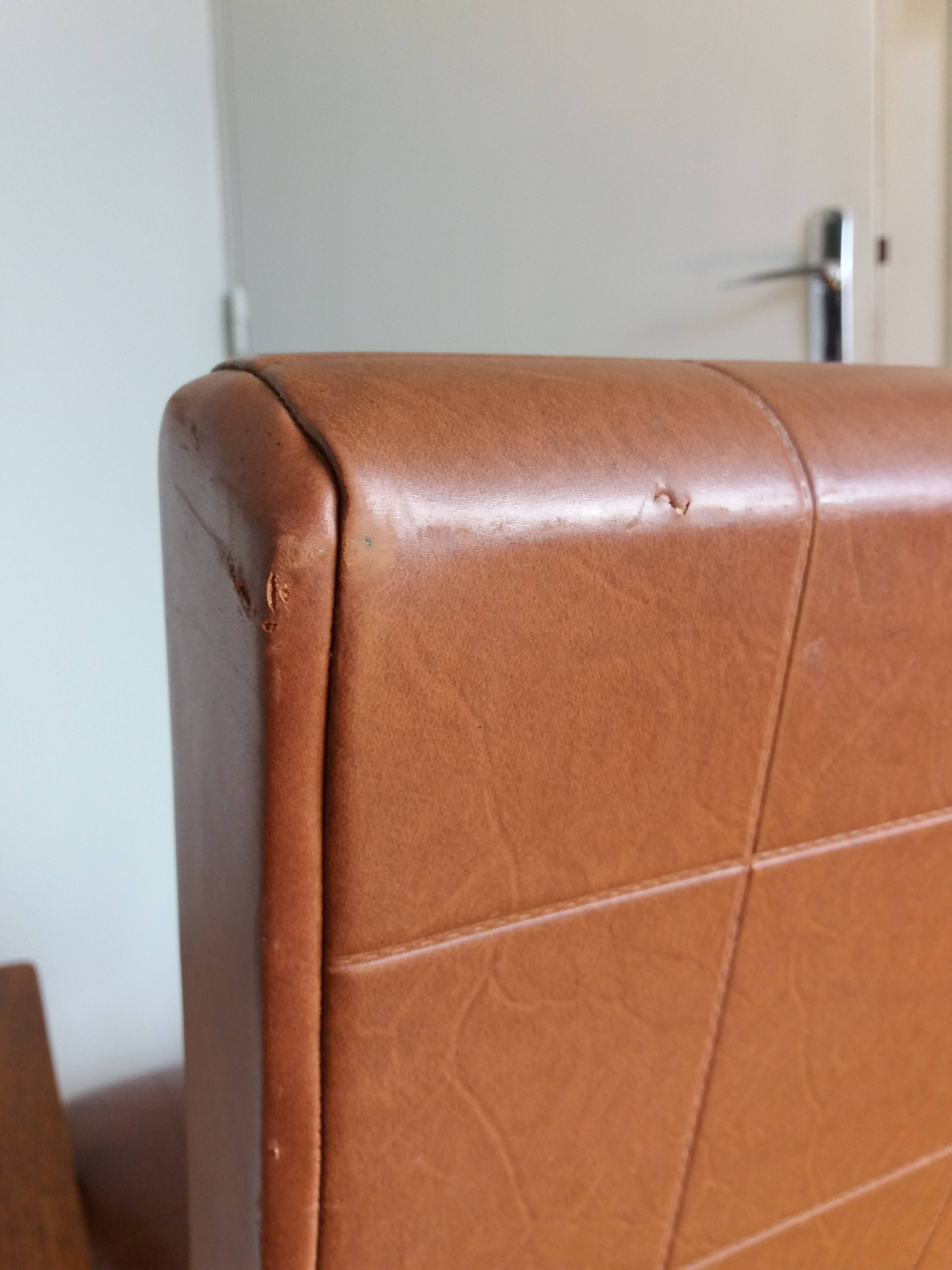 Scandinavian armchair in brown leatherette and wood