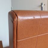 Scandinavian armchair in brown leatherette and wood
