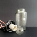 1990s Russian Soviet glass mason jar table lamp lantern Industrial