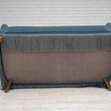 1970s, Danish 2-seater sofa, blue furniture velour, oak wood legs.
