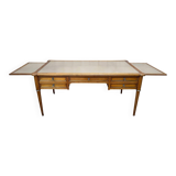 Flat desk with sliding shelves – Louis XVI style – Mahogany, leather and lace