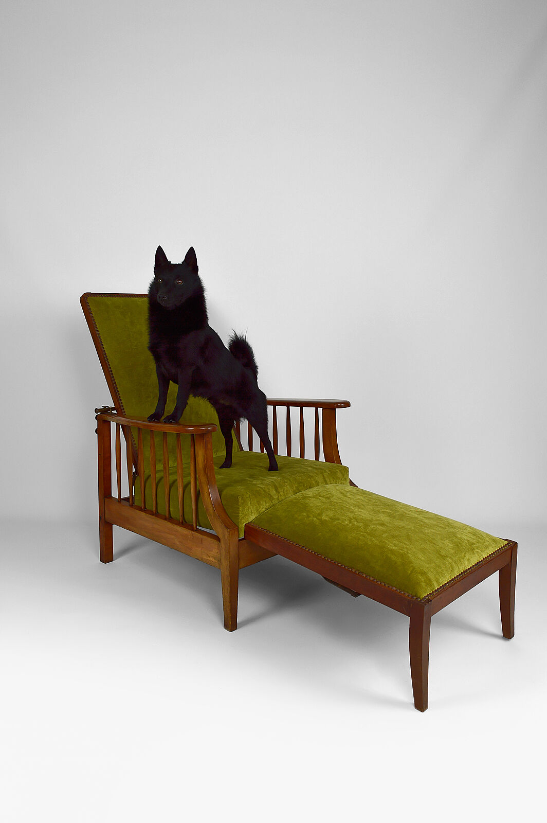 Morris armchair in beech and green velvet, United Kingdom, circa 1900