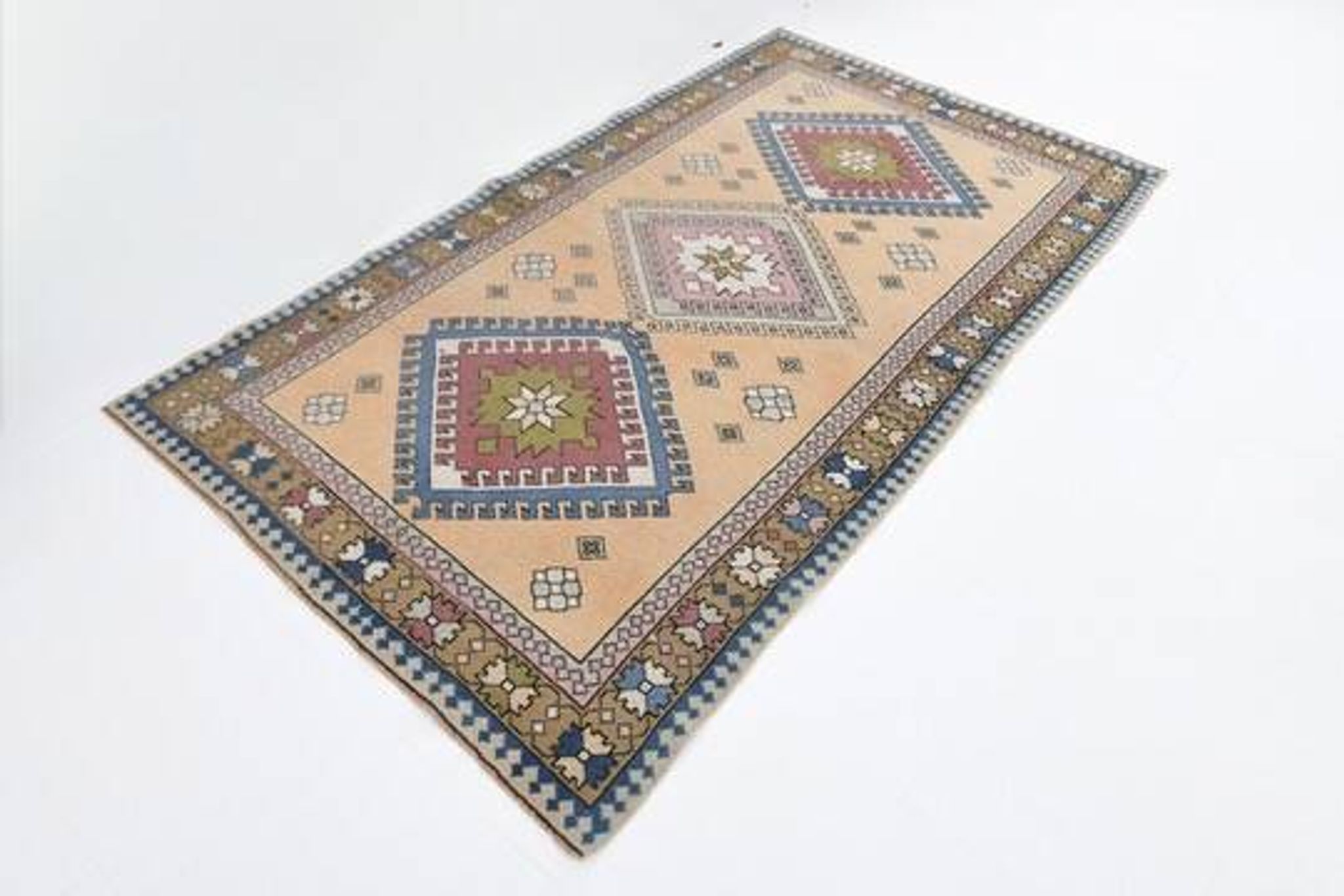 Mustard Pink Oriental Pattern Turkish Rug, 135x232Cm