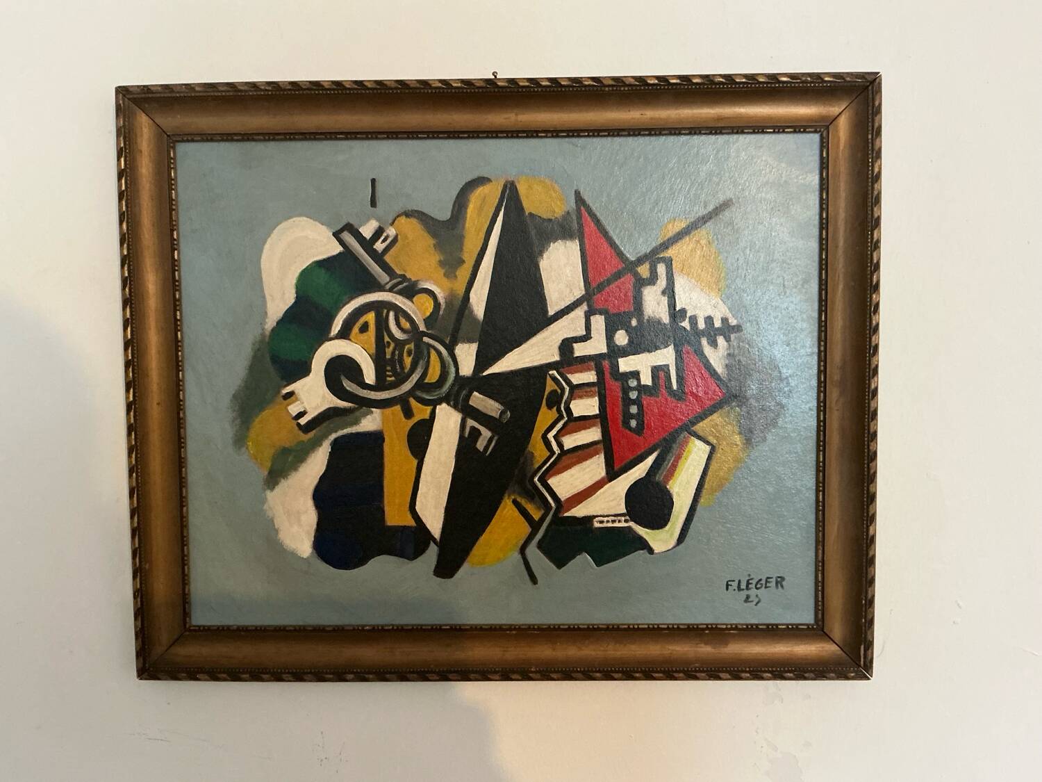 Peinture géométrique abstraite – Signée – Huile sur panneau avec cadre vintage