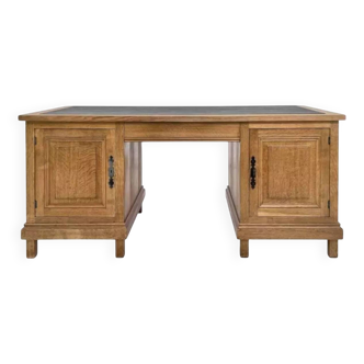 Double-sided oak and leather desk