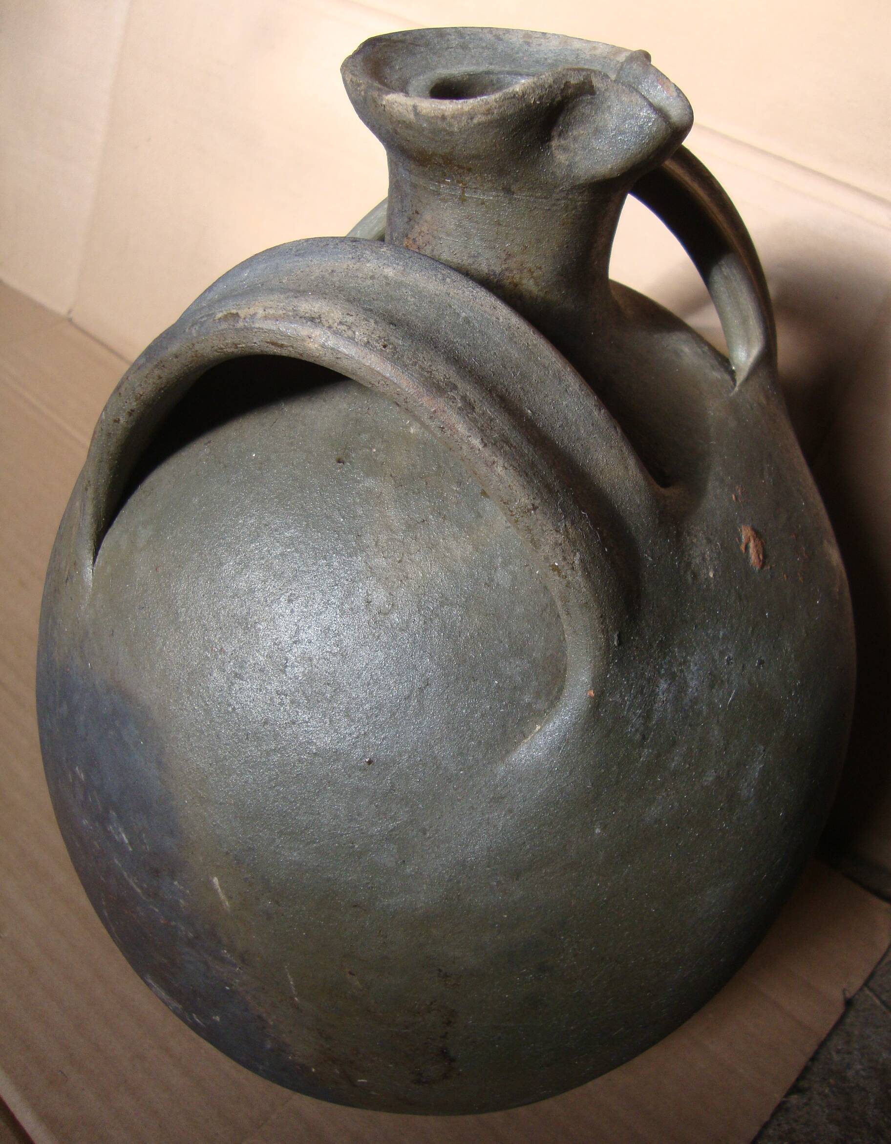 Old Oil Jug Jar Double Handle Terracotta
