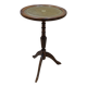 English style gueridon in wood – top covered with green/gold leather