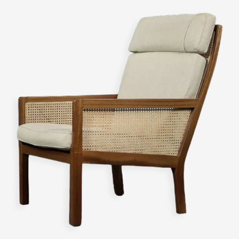 Fauteuil en acajou moderne scandinave du milieu du siècle avec osier français par Bernt Petersen