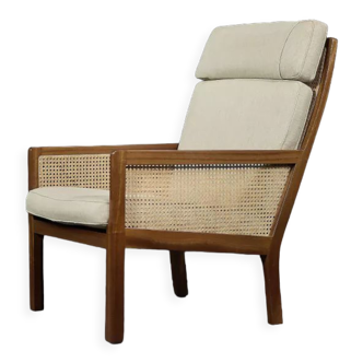 Mid-century scandinavian modern mahogany armchair with french wicker by Bernt Petersen