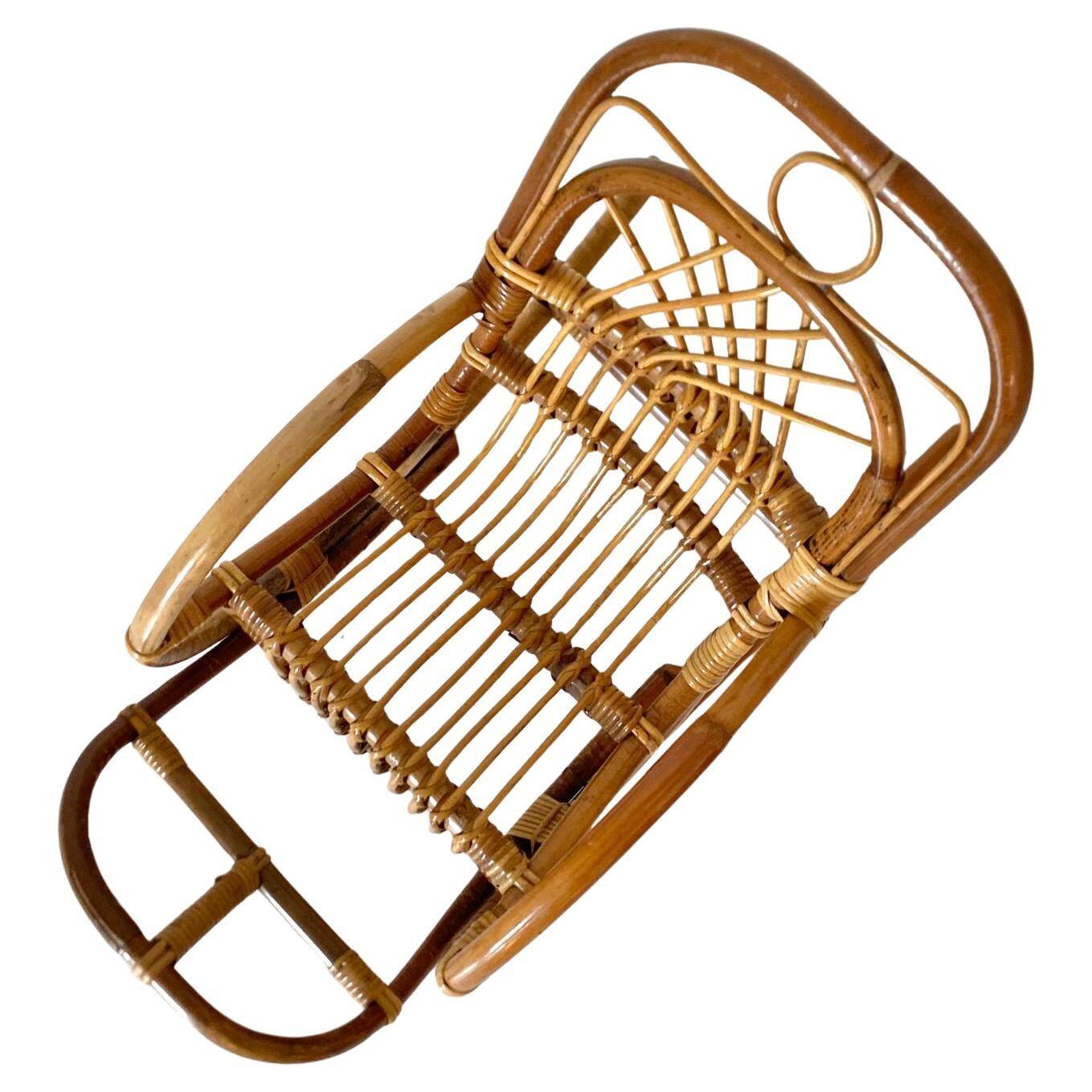 Mid Century Modern Bamboo Kids Rocking Chairs, Italy 1960s