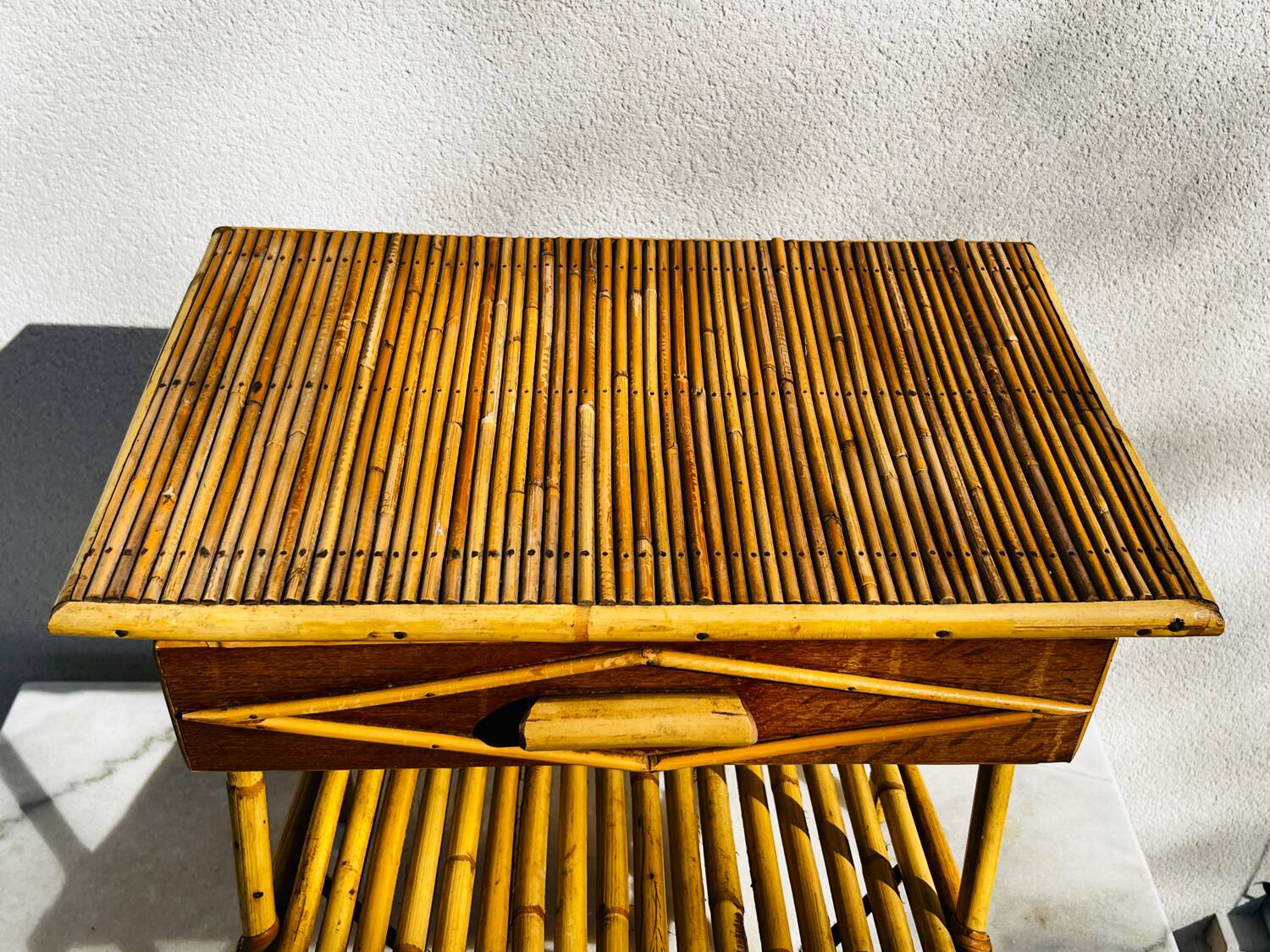 Bedside table 1960 bamboo rattan