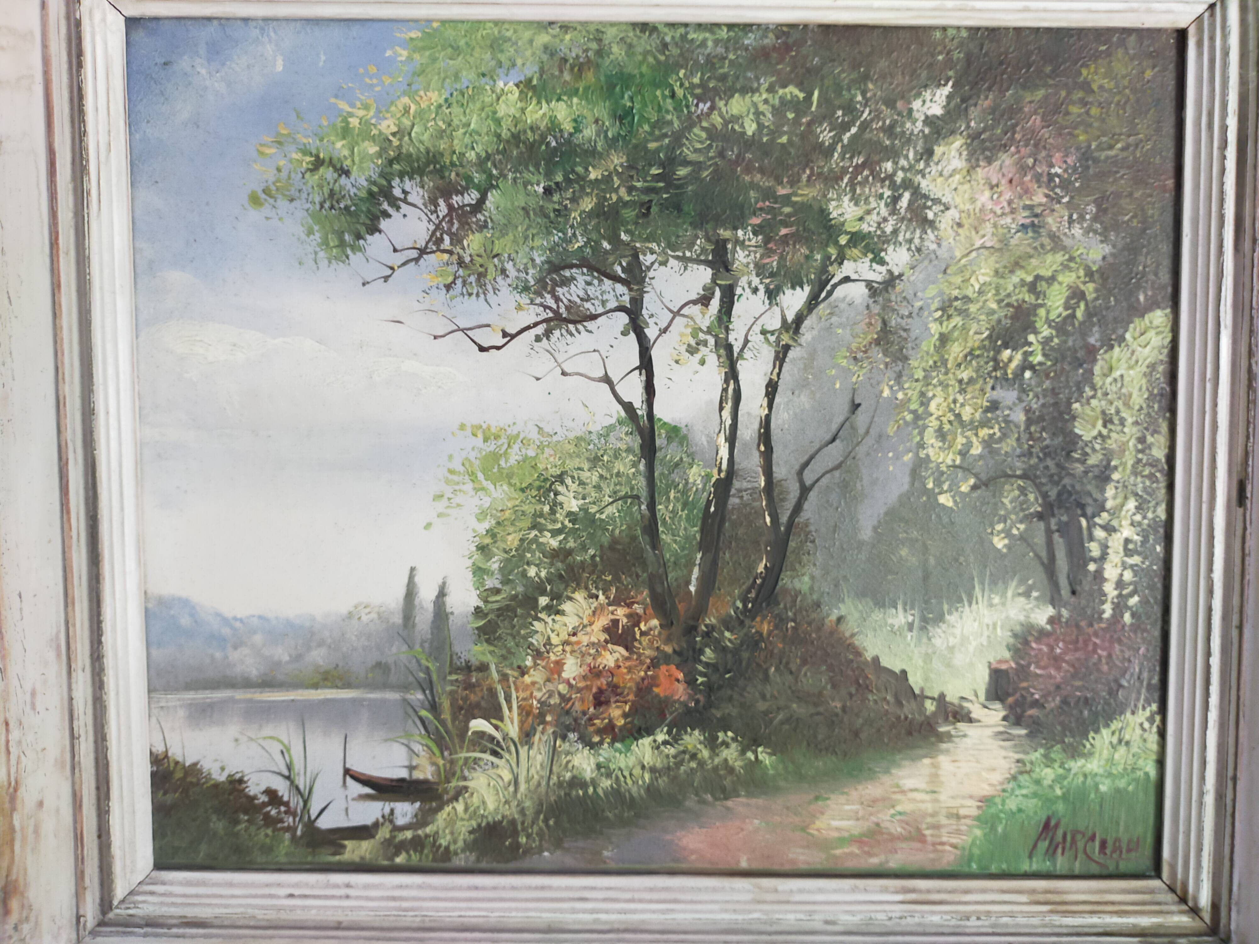 peinture à l'huile ancienne paysage signée Marceau peinture à l'huile encadrée