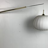 Midcentury extendable brass wall mount with cocoon and sisal shade Lars Schioler, 1960s