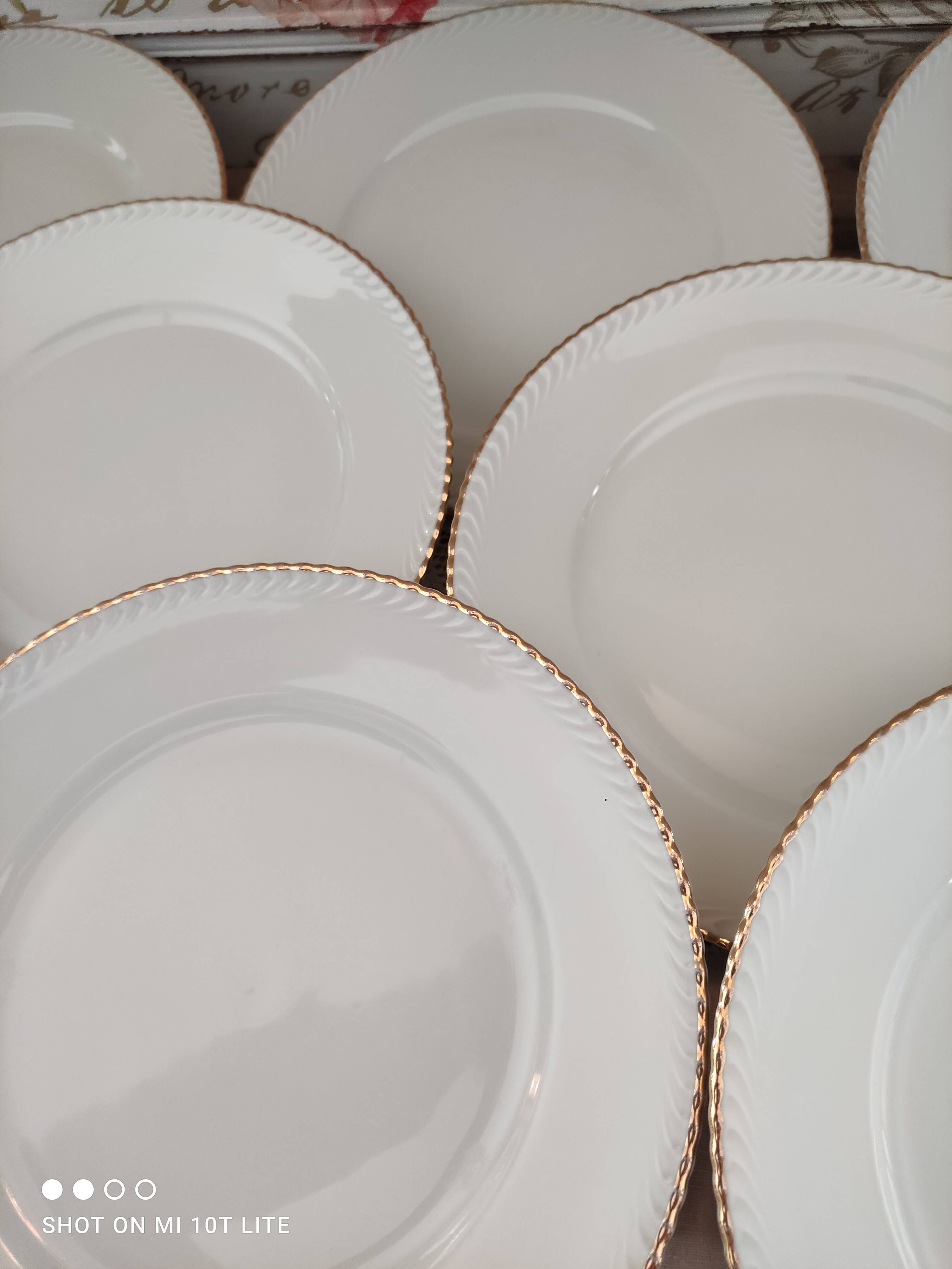 Lot de 11 assiettes plates en porcelaine bavaria beige liseré doré modèle jutta