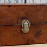 Antique leather case with 3 beveled bottles