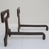 Pair of chenets modernist style steel design 70s