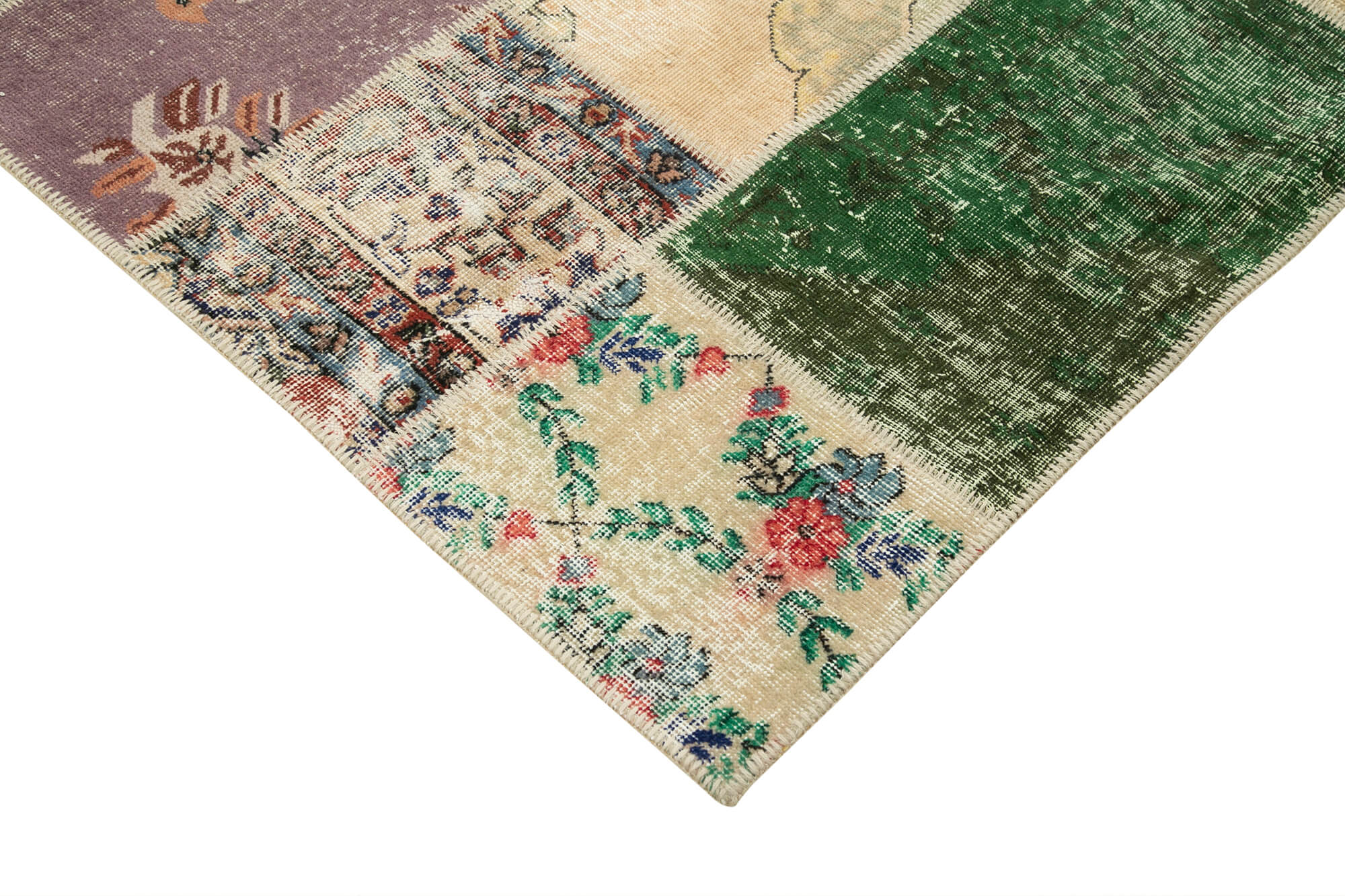 Handmade turkish overdyed 210 cm x 300 cm multicolor patchwork rug