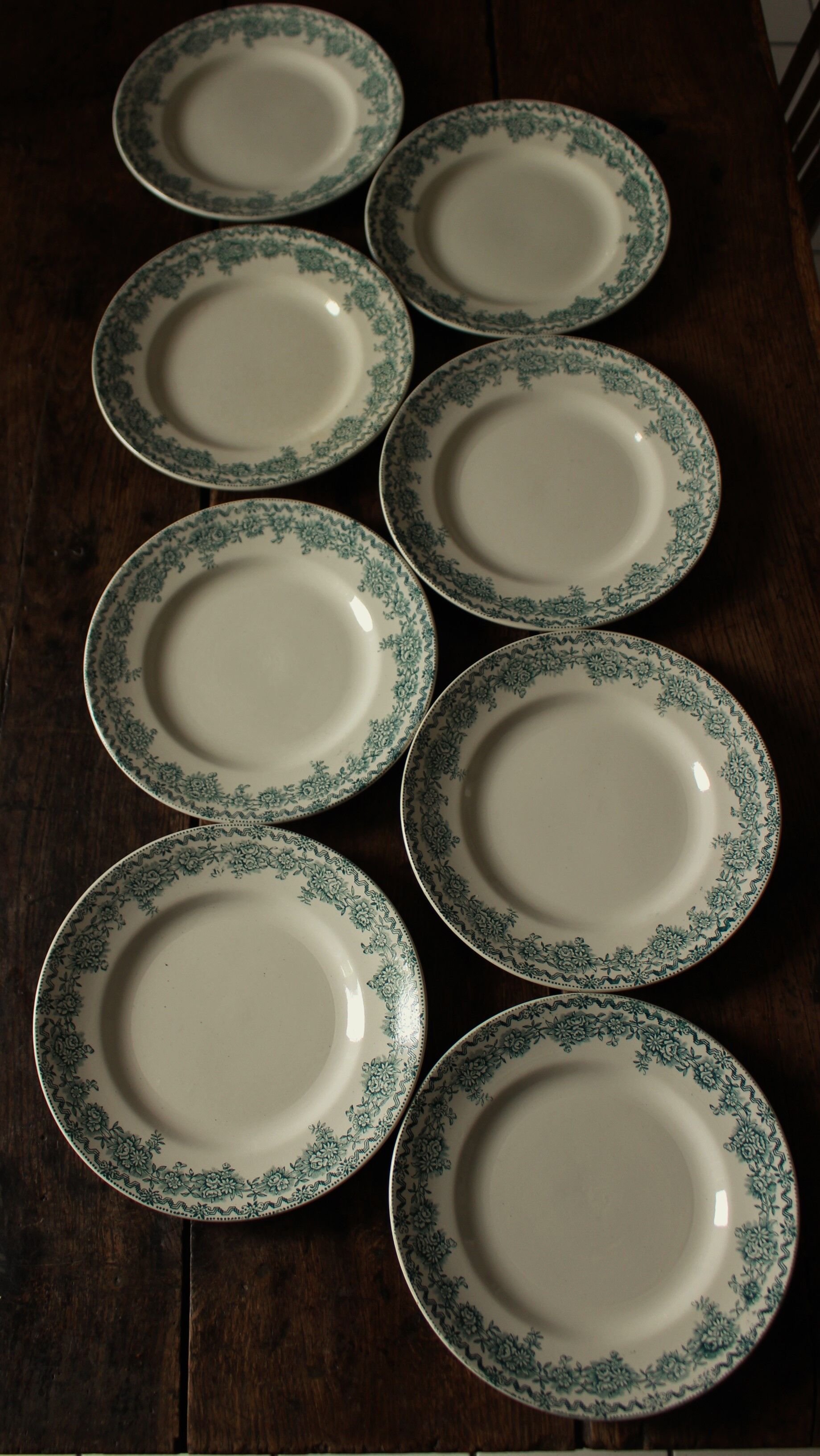 Lot 8 flat plates Terre de Fert vert Fleurs Argenton Saint Amand