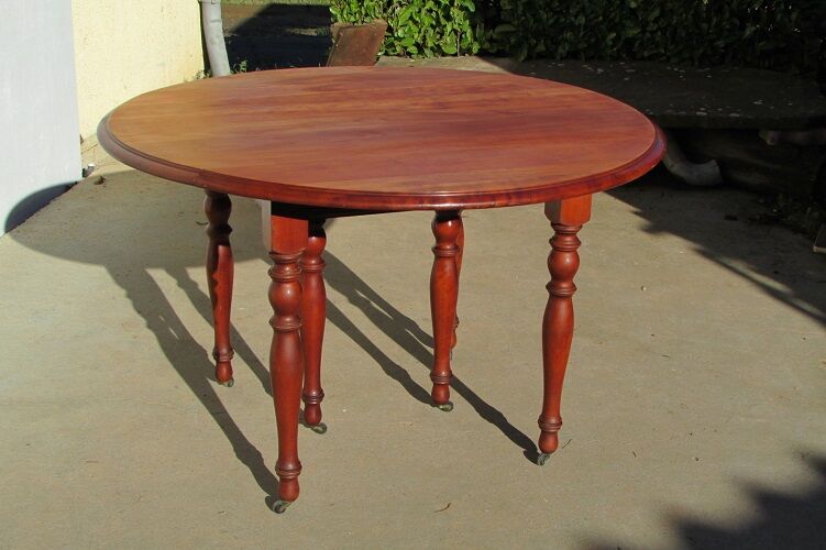 Extendable panel with pans on wheels in cherry