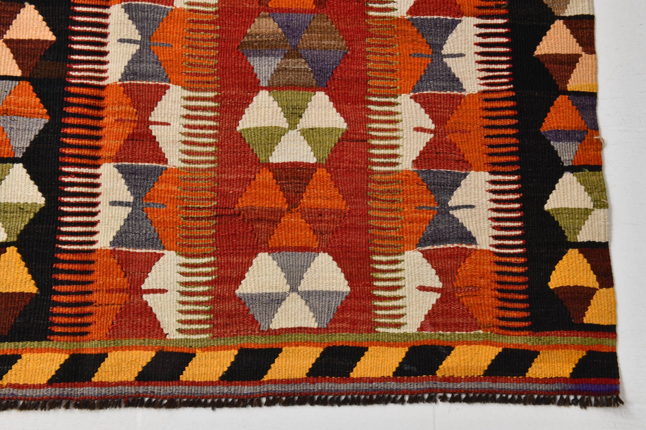 5x10 Pumpkin Orange & Red Kilim Rug, Vintage Turkish Kilim Rug, 143x313