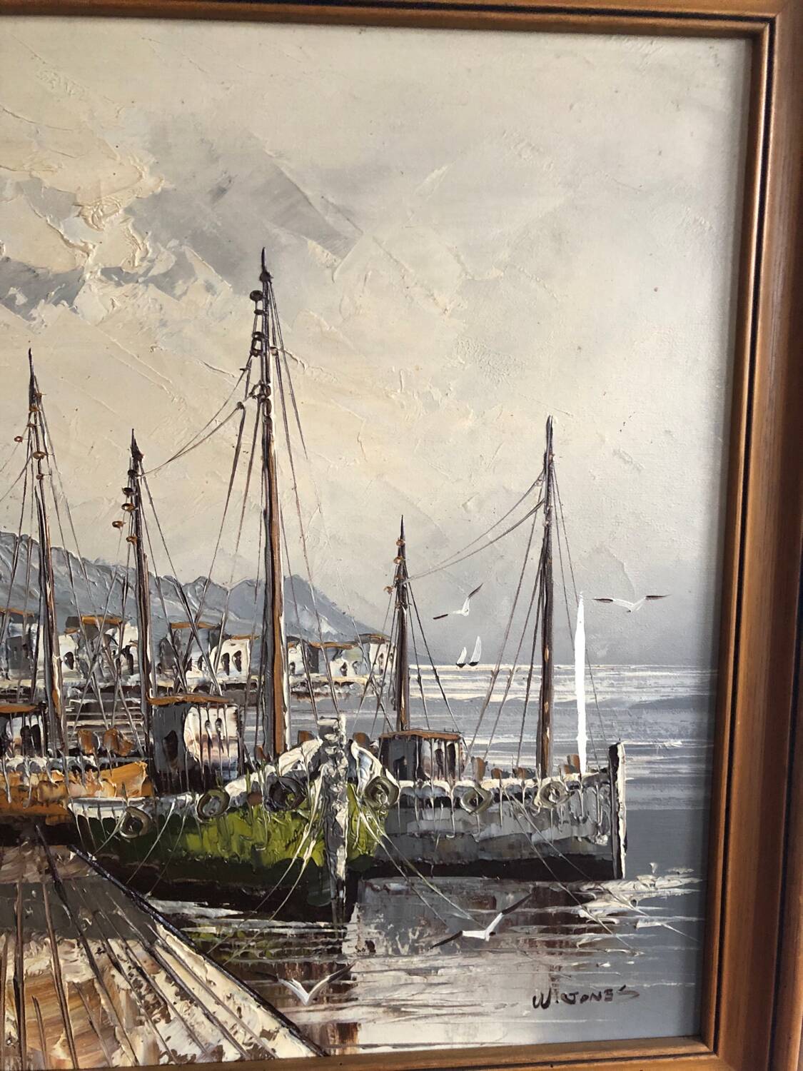 Marine painting boats in port