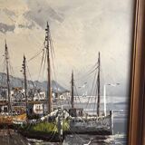 Marine painting boats in port