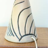 White and blue ceramic lamp, raffia shade