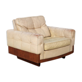 Fauteuil club vintage en palissandre et cuir