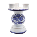 Triple candle holder in Biot earthenware with blue flower patterns