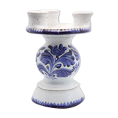 Bougeoir triple en faïence de Biot à motifs de fleurs bleues