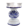 Triple candle holder in Biot earthenware with blue flower patterns