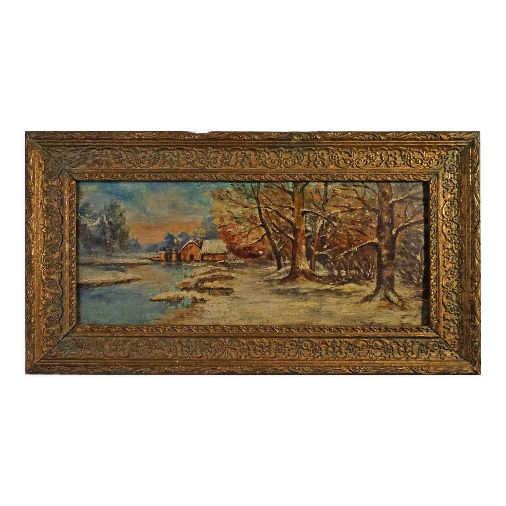 "It snowed" oil on panel