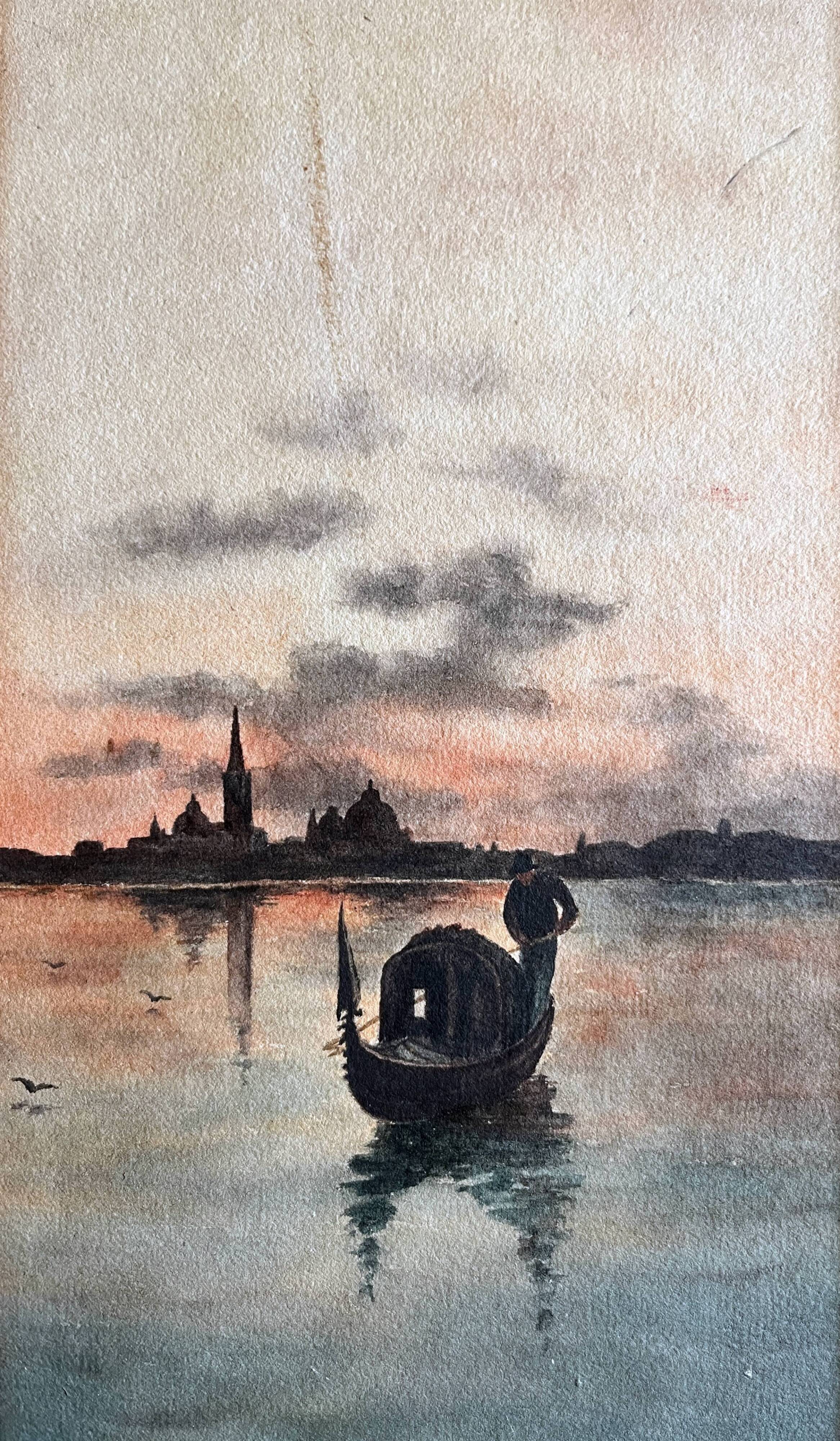 Watercolor painting by Mary Pringle (1880-1940) "Gondola in Venice"