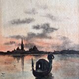 Watercolor painting by Mary Pringle (1880-1940) "Gondola in Venice"