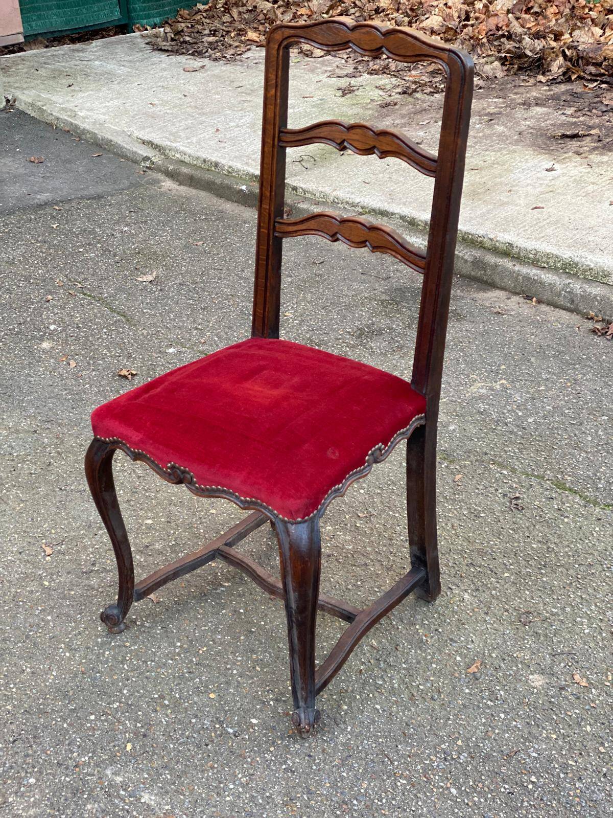 Louis XV dining chair, solid wood, burgundy velvet.