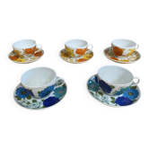 Série 5 tasses Pillivuyt en porcelaine décor Locarno + Interlaken France