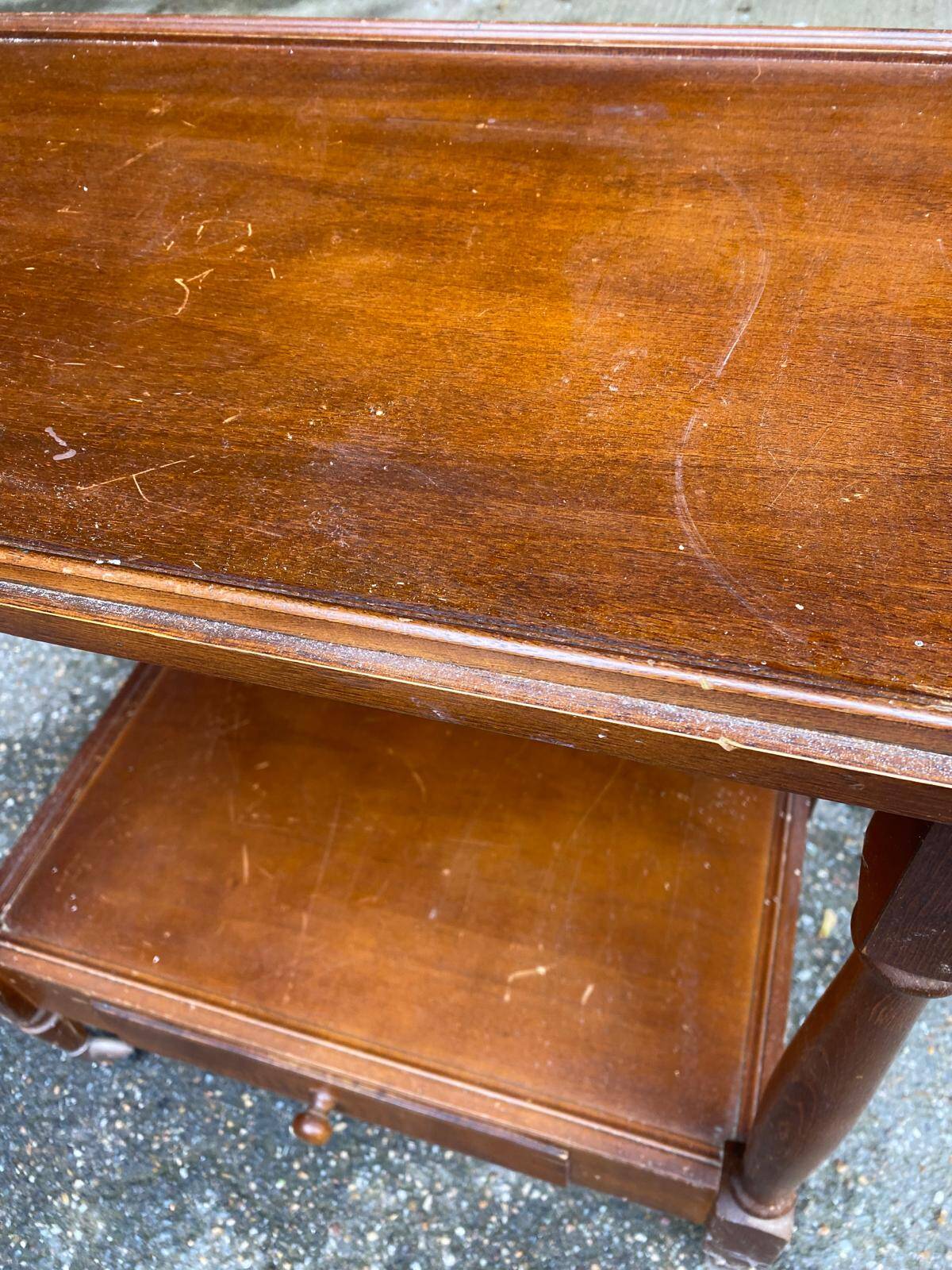 Vintage serving trolley dessert bar cart on wheels with wooden drawer m