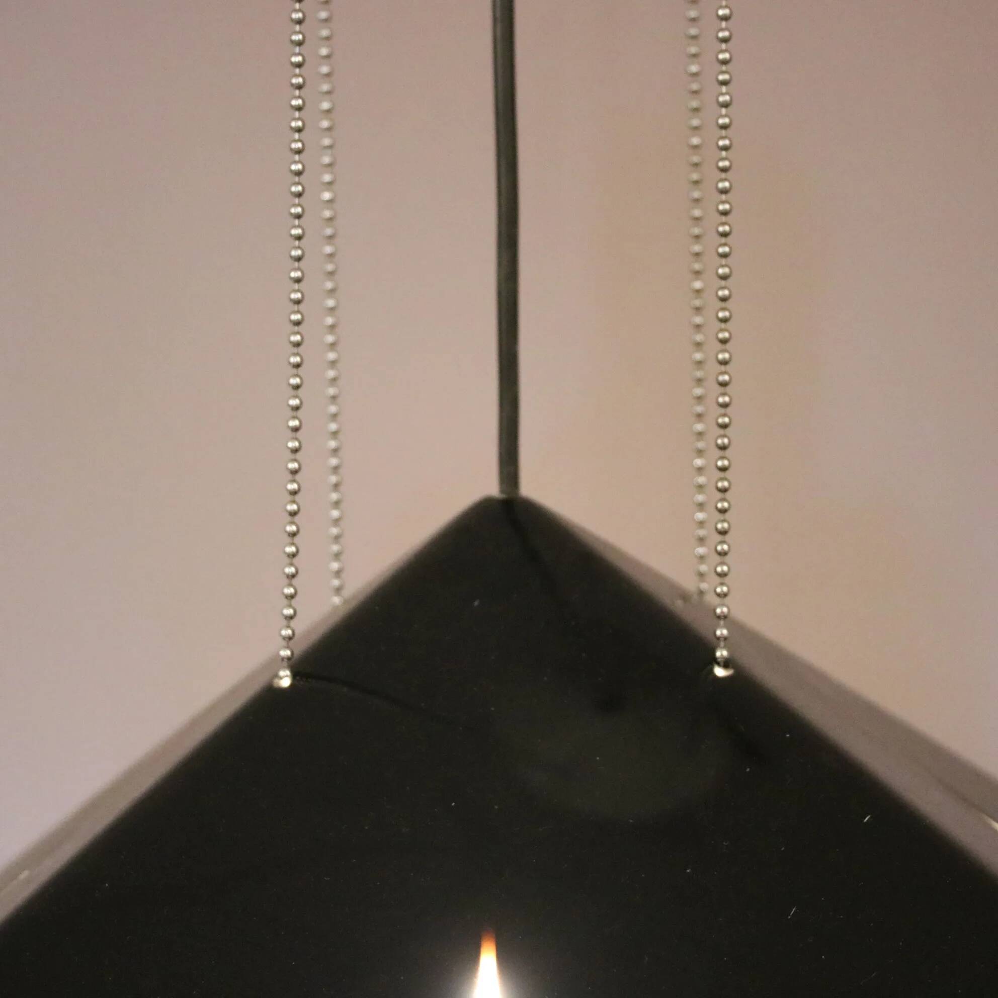 Black plexiglass pendant lamp from the 1980s, mounted on chains, originating from Italy.