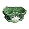 Cache pot en barbotine céramique émaillée verte motif feuillage et cygne made in england numéroté
